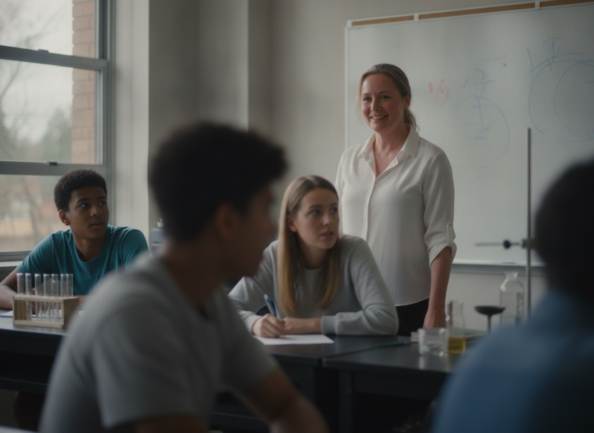 Teacher confidently teaching her class
